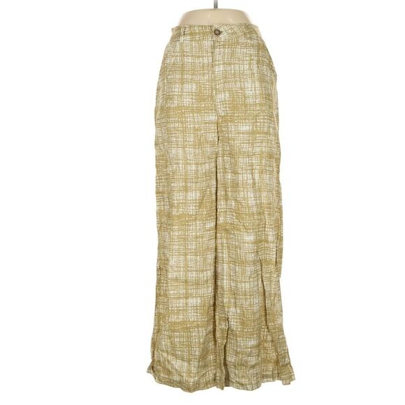 Reformation Jameson Linen Pant Wide Leg Olive Green Abstract print Burlap Pocket - Picture 2 of 8